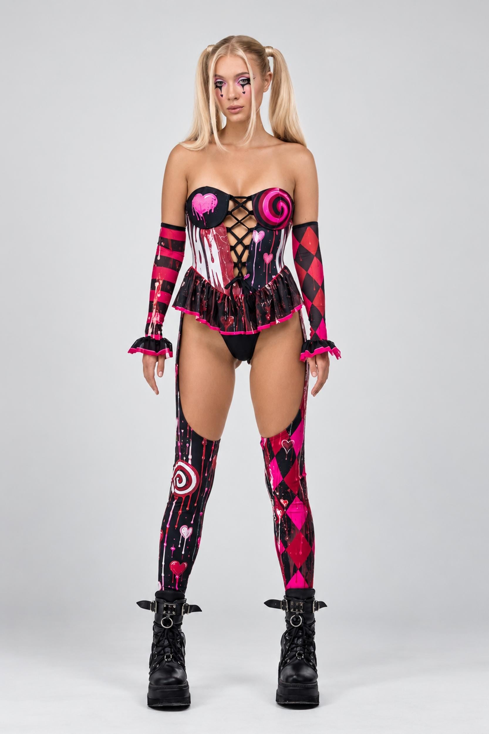 BADINKA Bonbon Jester Lace Up Chaps Catsuit Halloween