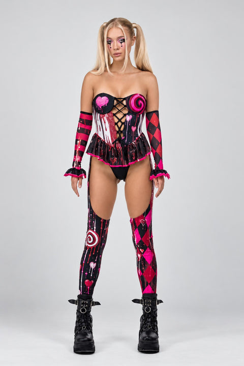 Bonbon Jester Lace Up Chaps Catsuit