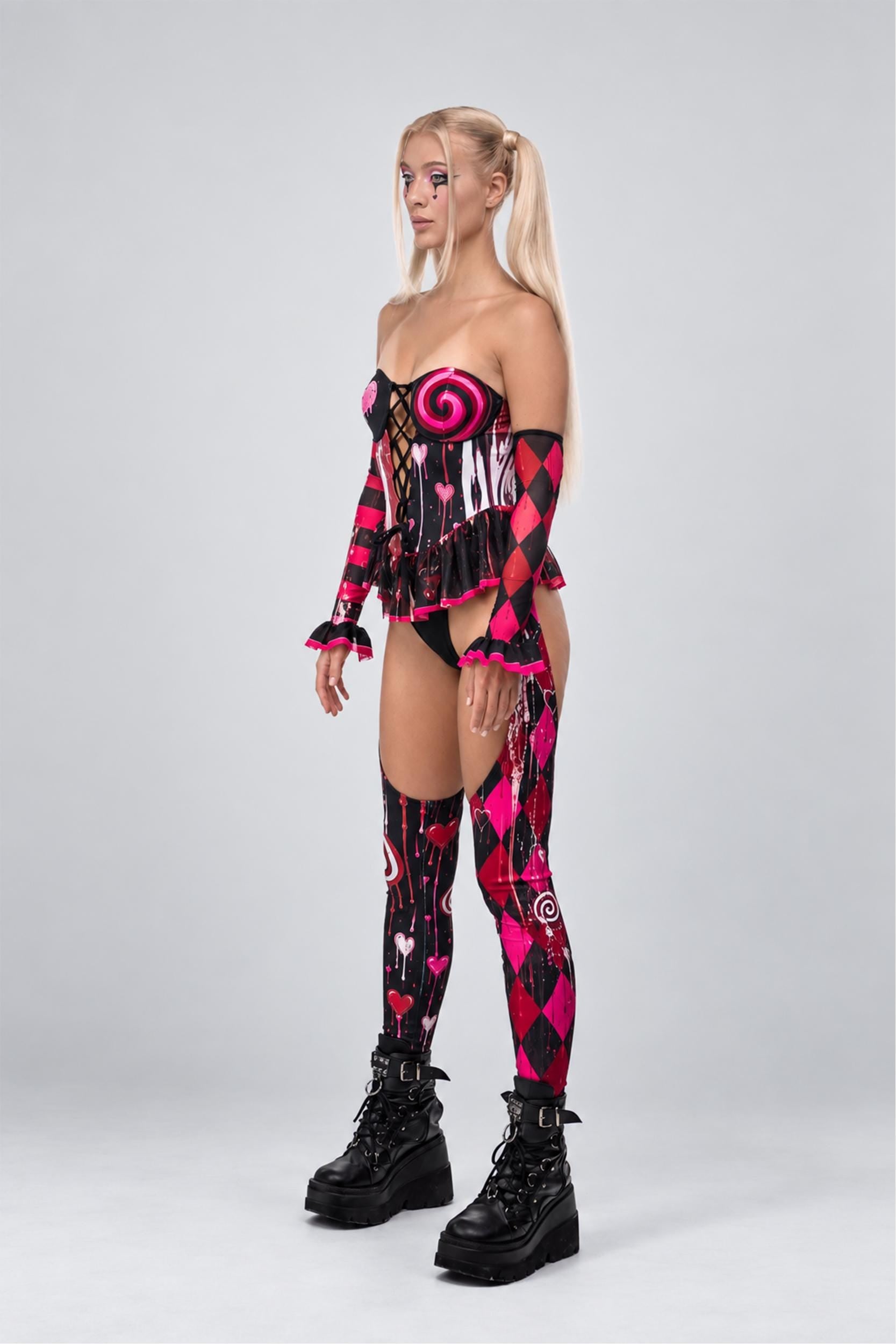 BADINKA Bonbon Jester Lace Up Chaps Catsuit Spandex