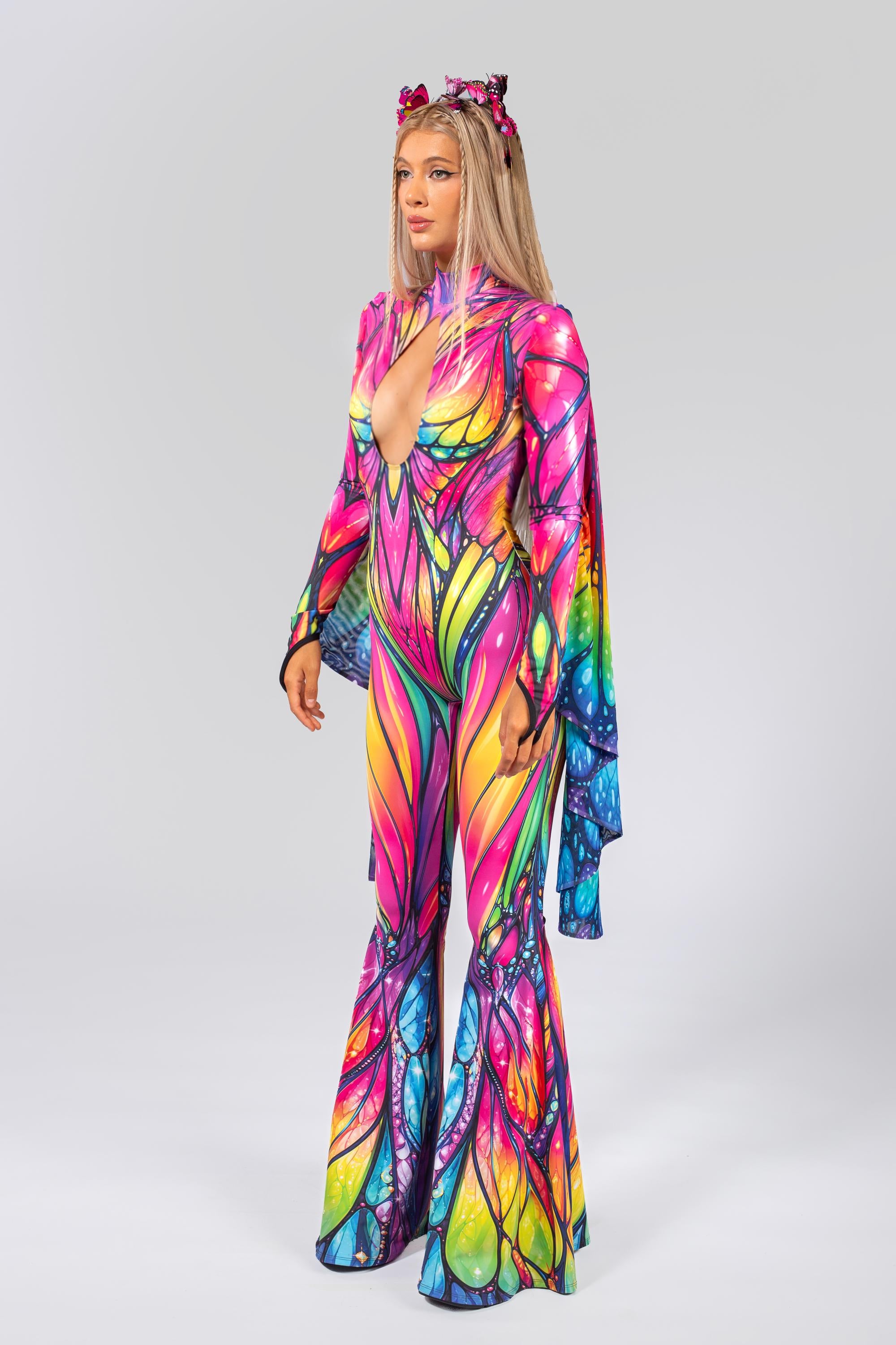BADINKA Color Overdose Flared Winged Catsuit Mesh, spandex