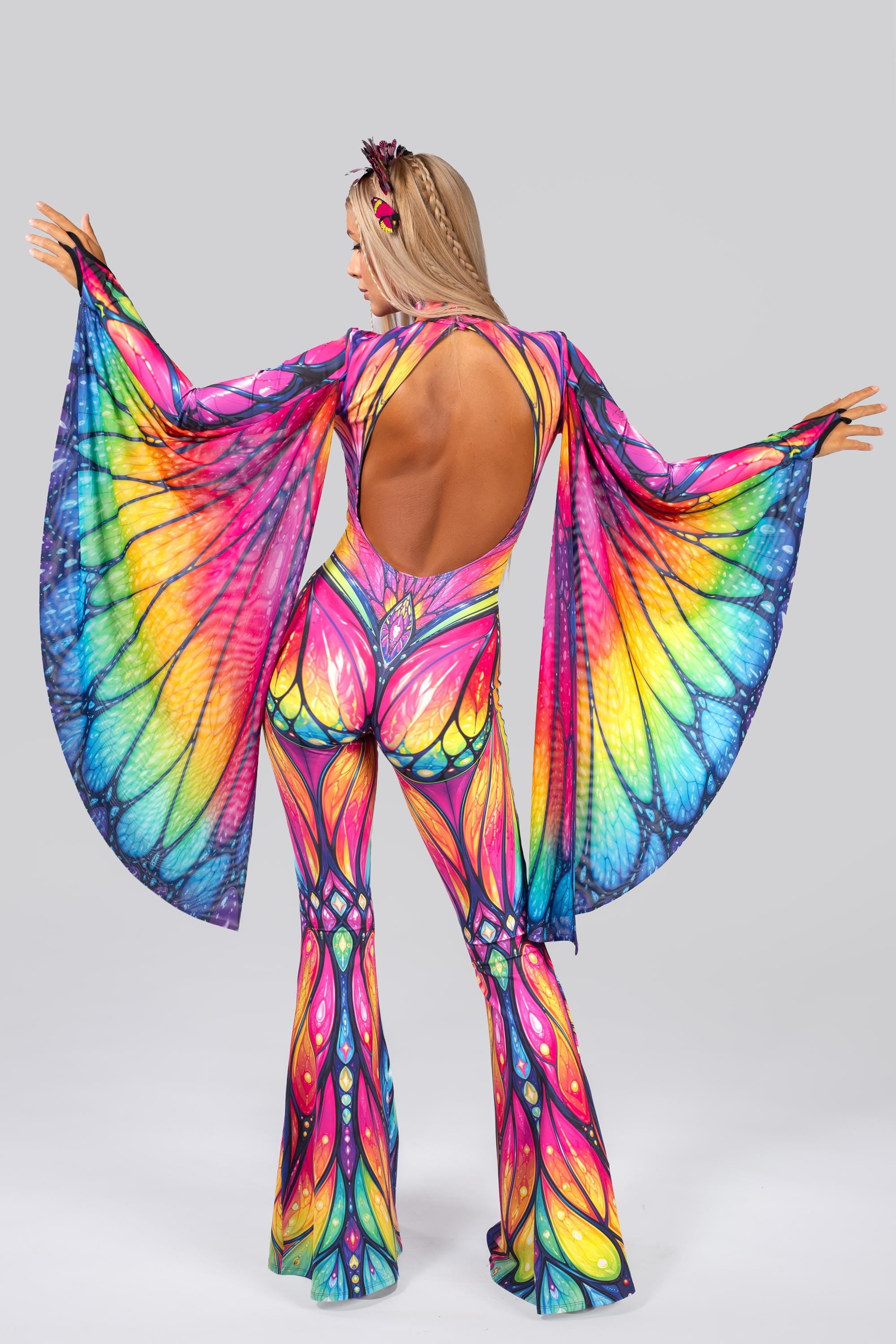 BADINKA Women Color Overdose Flared Winged Catsuit