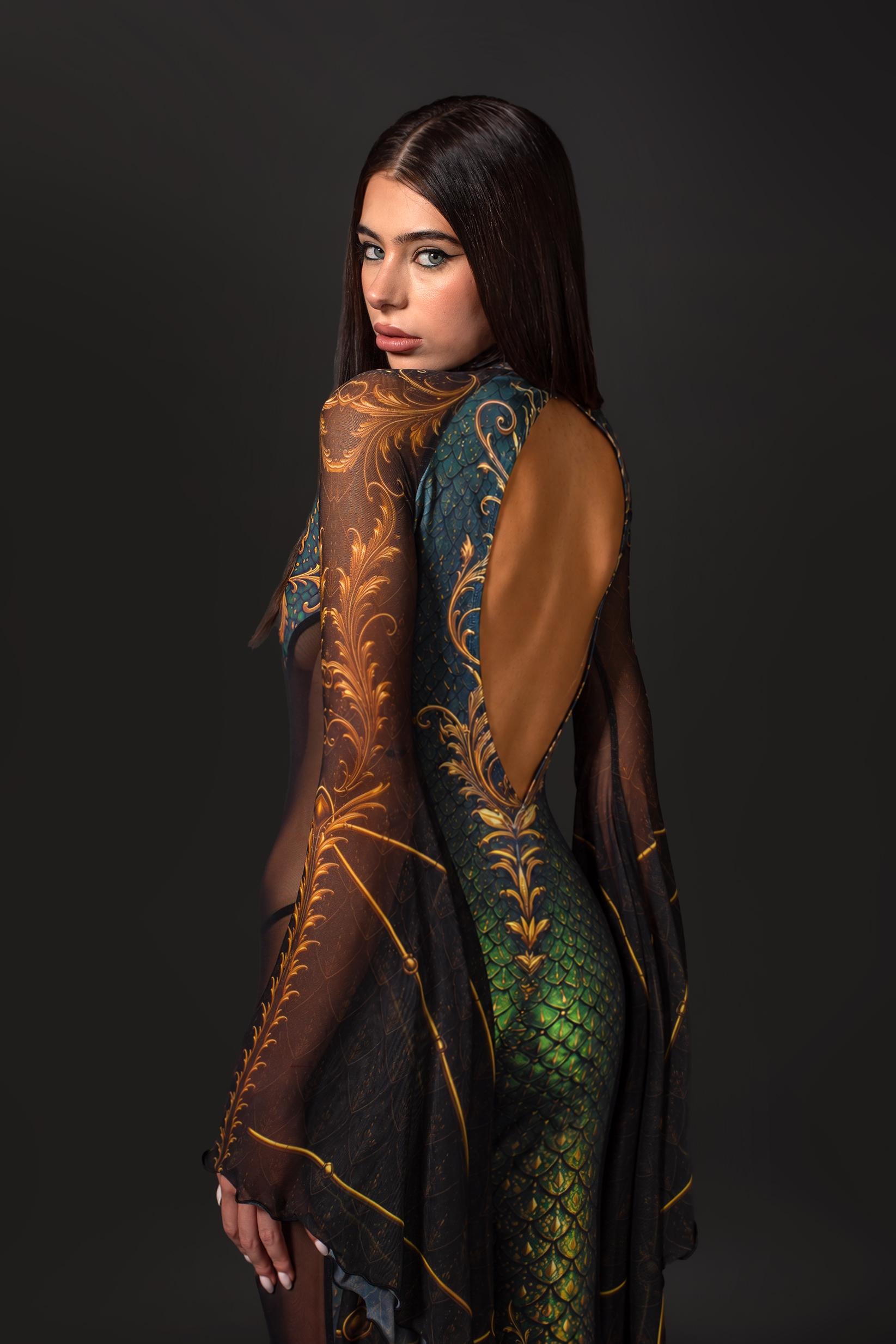 BADINKA Divine Affair Keyhole Veil Catsuit Green