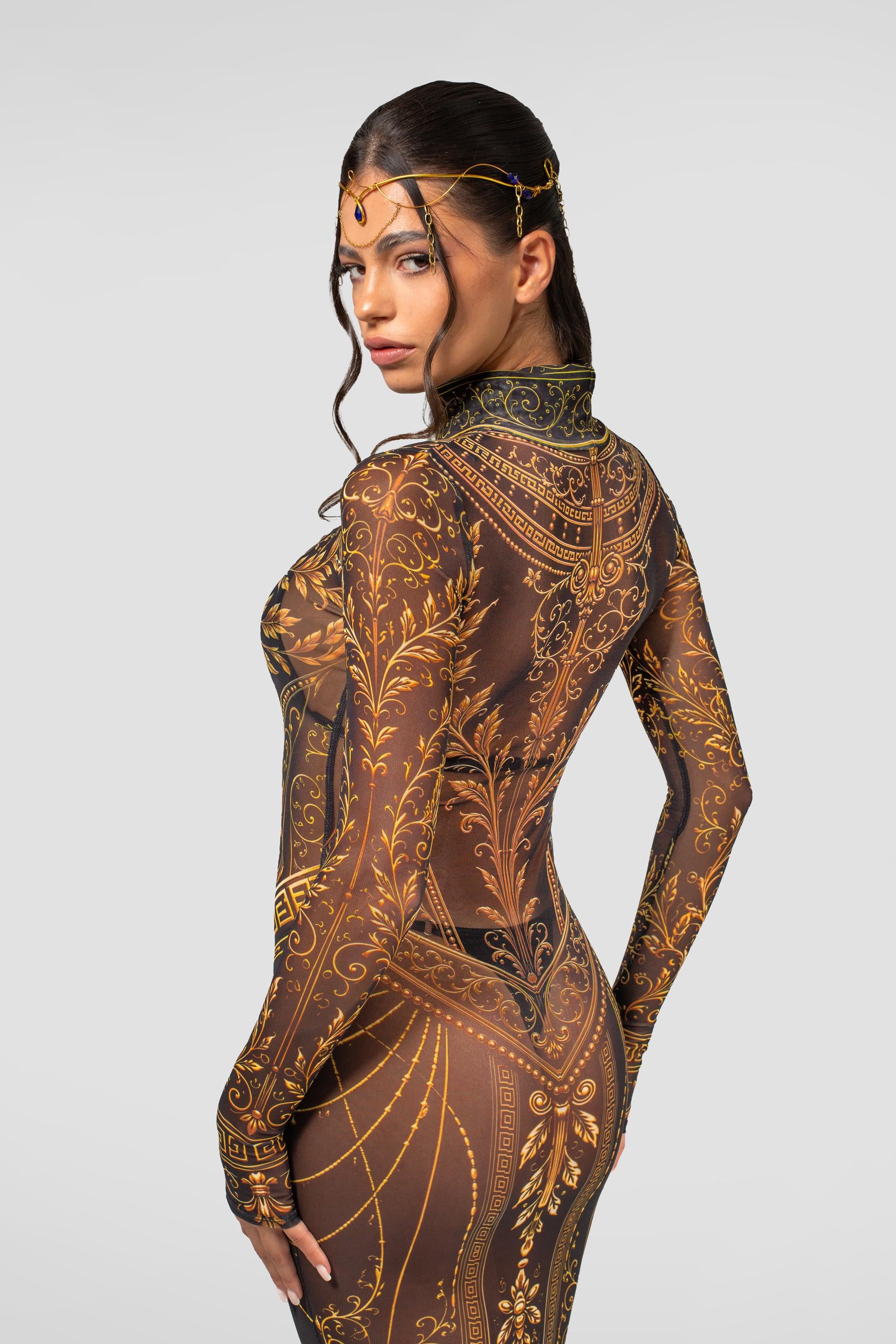 BADINKA Divine Vice High Neck Dress Black, gold