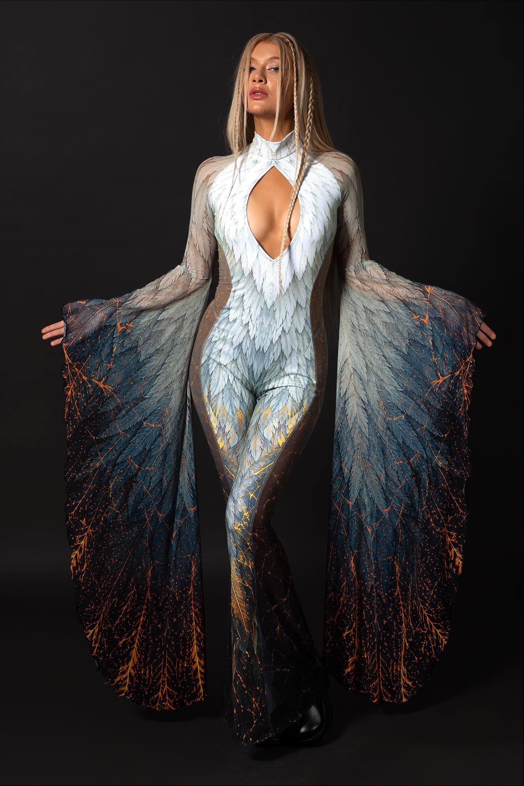 BADINKA Heaven Can Wait Keyhole Veil Catsuit Mesh, neon, spandex