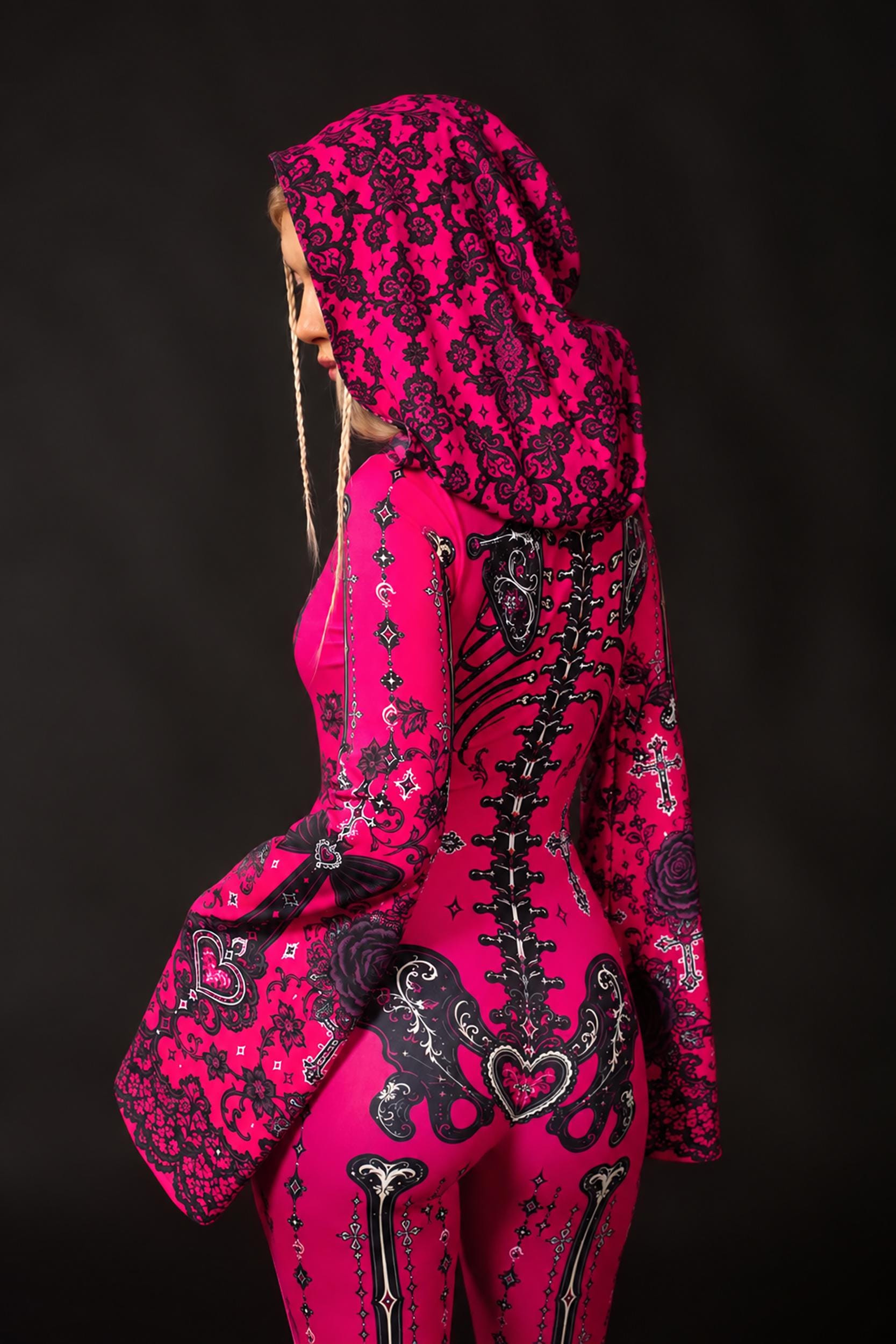 BADINKA Hot to Rot Flared Hooded Catsuit Pink