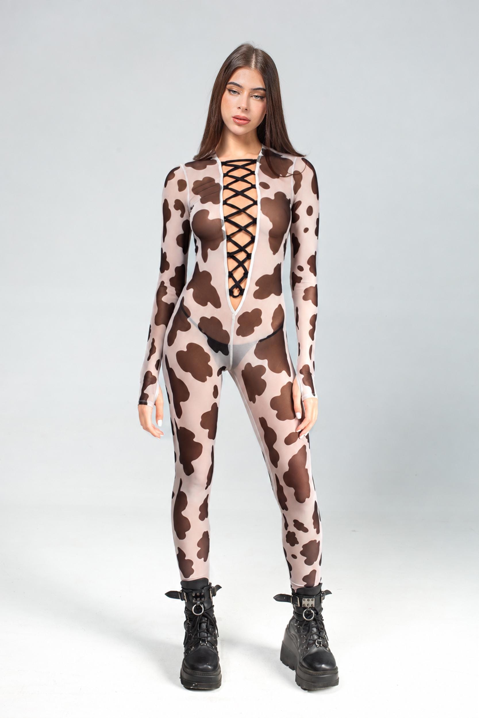 BADINKA Milk Me Lace Up Catsuit Halloween