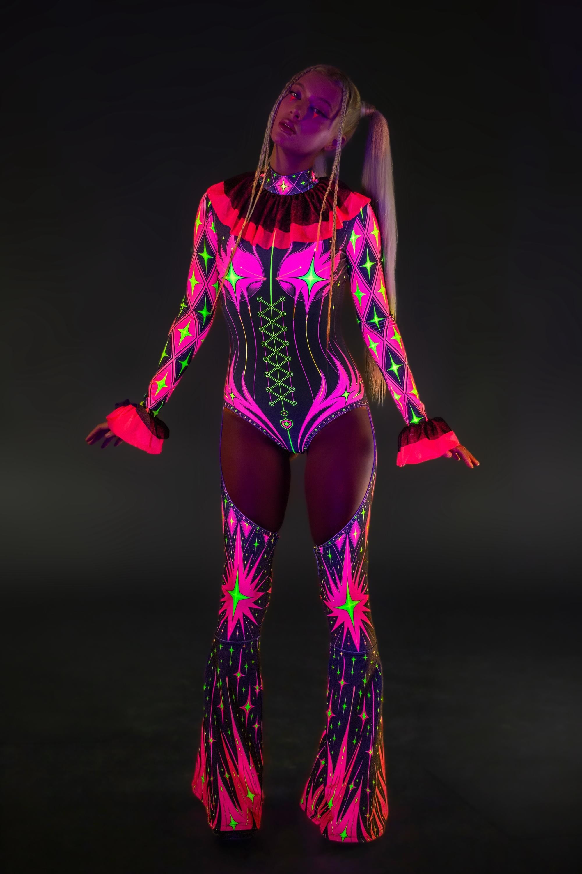 BADINKA Really Bad Joke Ruffled Collar Catsuit Halloween
