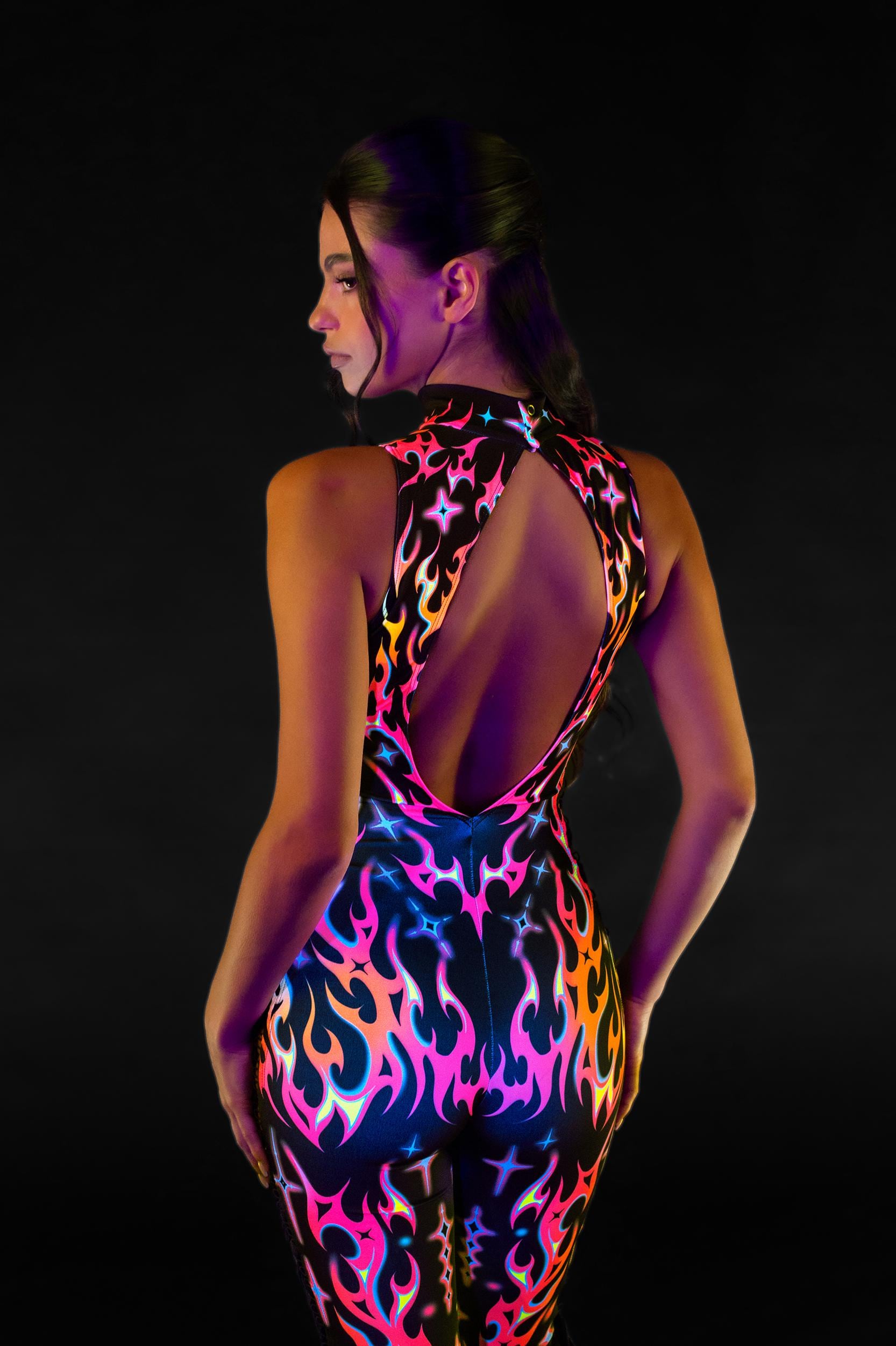 BADINKA Flame Fatale Side Lace Jumpsuit Black, pink