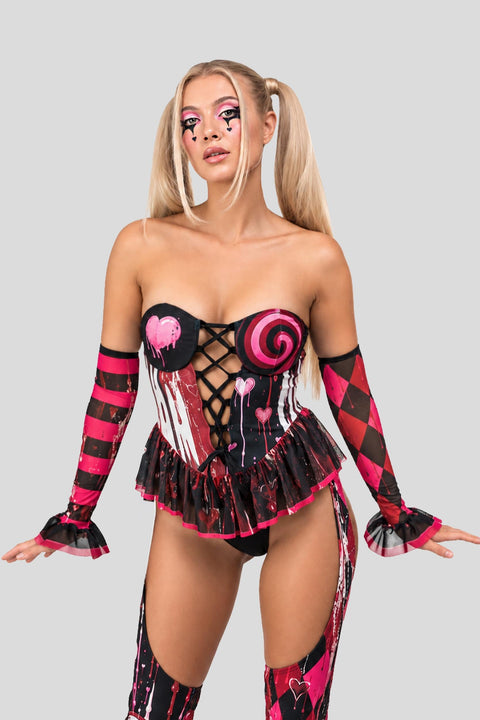Bonbon Jester Lace Up Chaps Catsuit