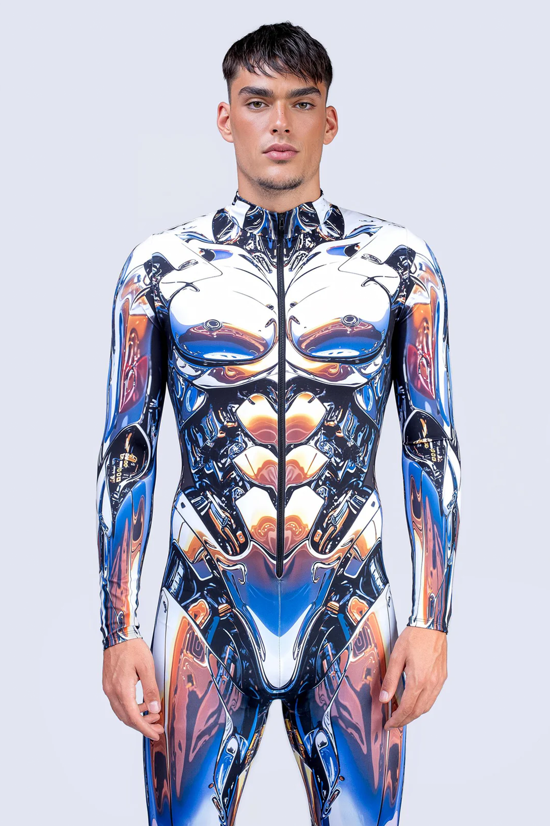 man wearing robotic cyber costume