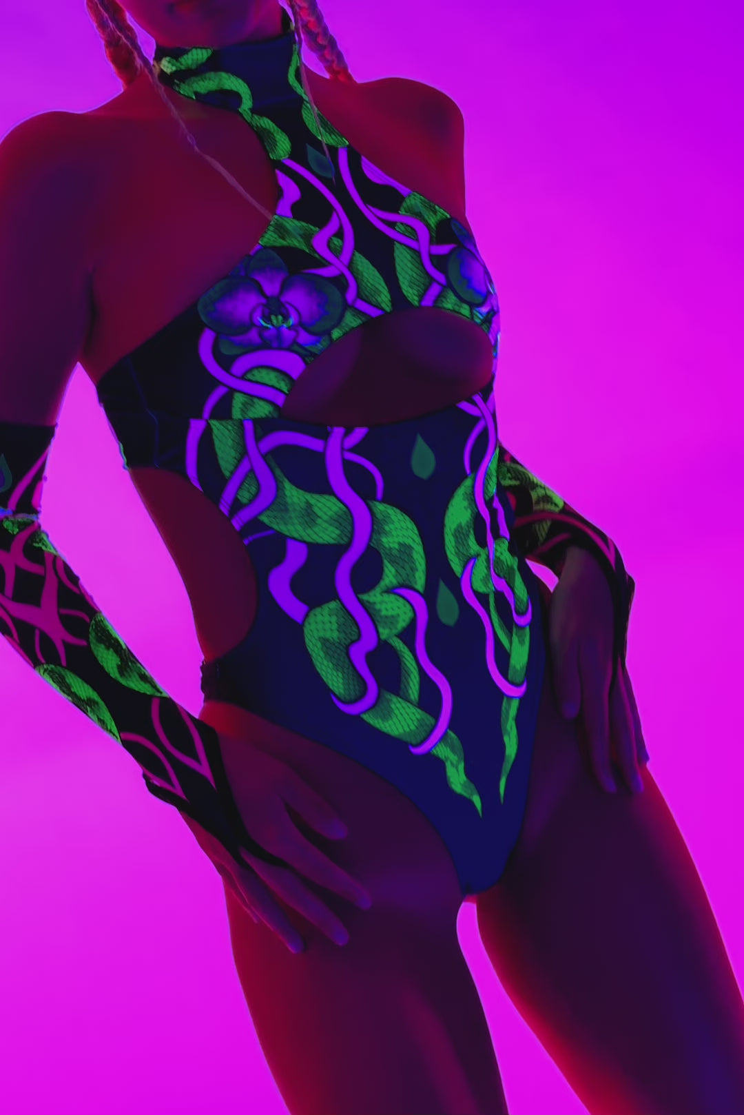 BADINKA Women Snakes Orchids Open Chest Bodysuit