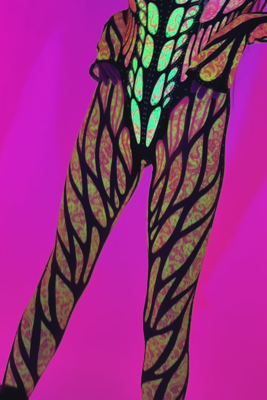 BADINKA Brilliant Orange Bareback Keyhole Catsuit Neon-uv, psychedelic