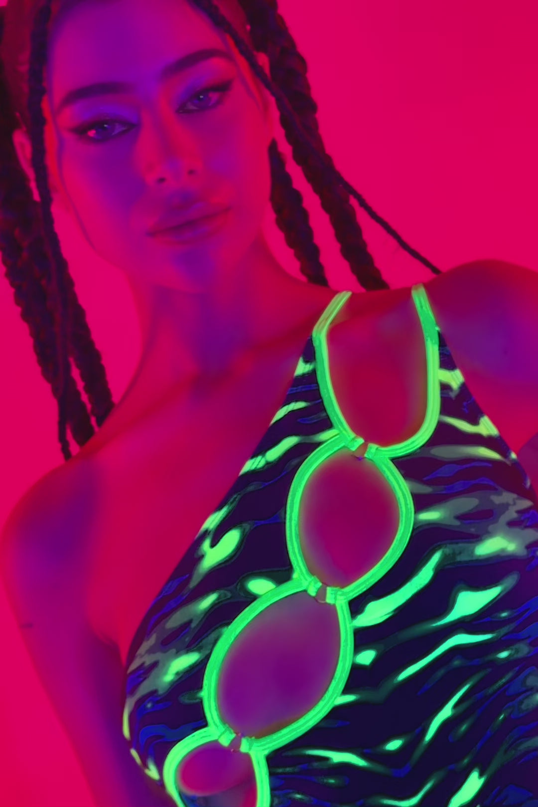 BADINKA Hypnowave Off Shoulder Romper Neon-uv, psychedelic