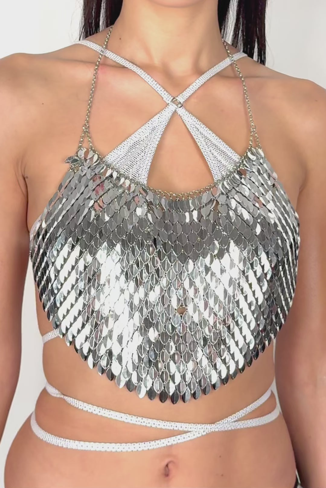 BADINKA Silver Scale Sequin Bra Top Shiny