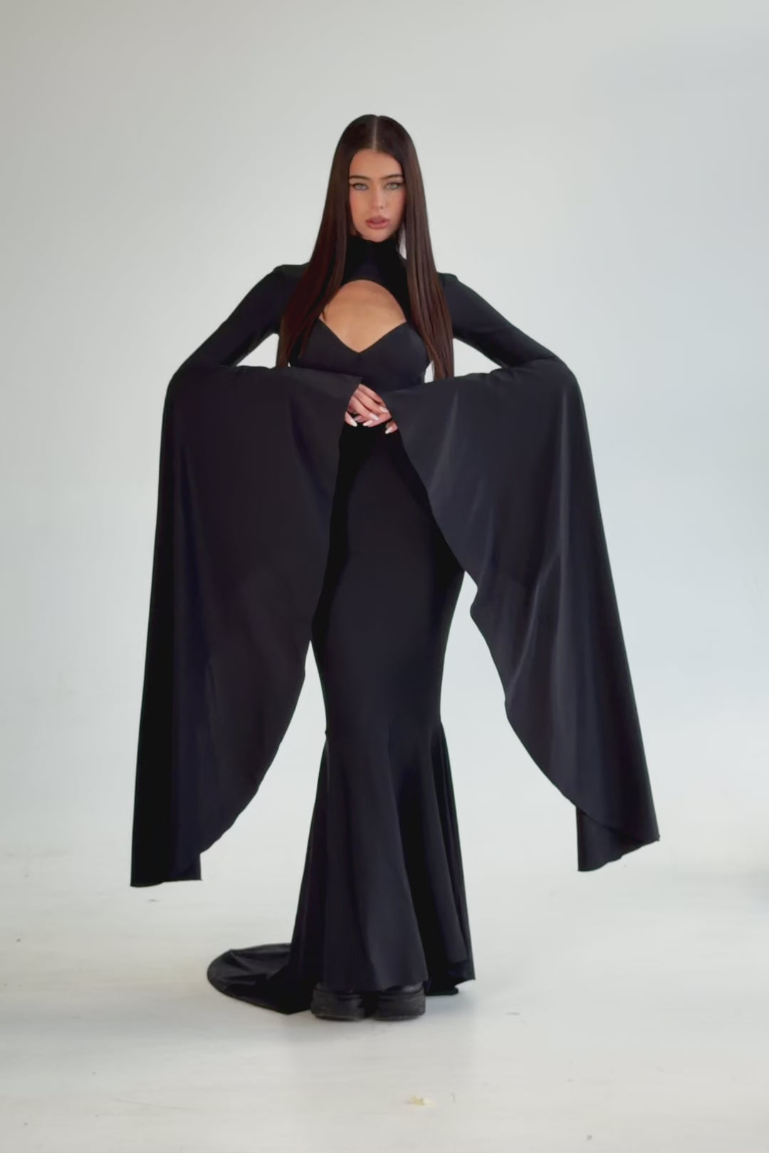 BADINKA Burried Feelings Draped Sleeve Maxi Dress Spandex
