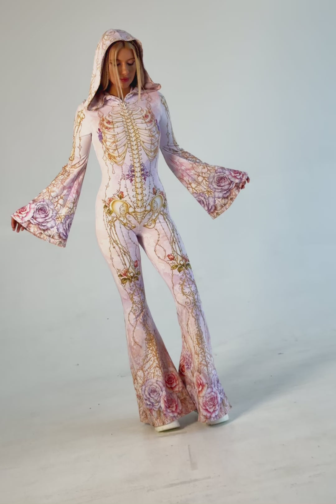 BADINKA Dead Romantic Flared Hooded Catsuit Bell-bottoms, front-zip, hooded