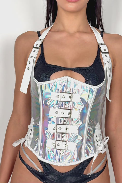 Holo Paneled Corset With Buckle Closure