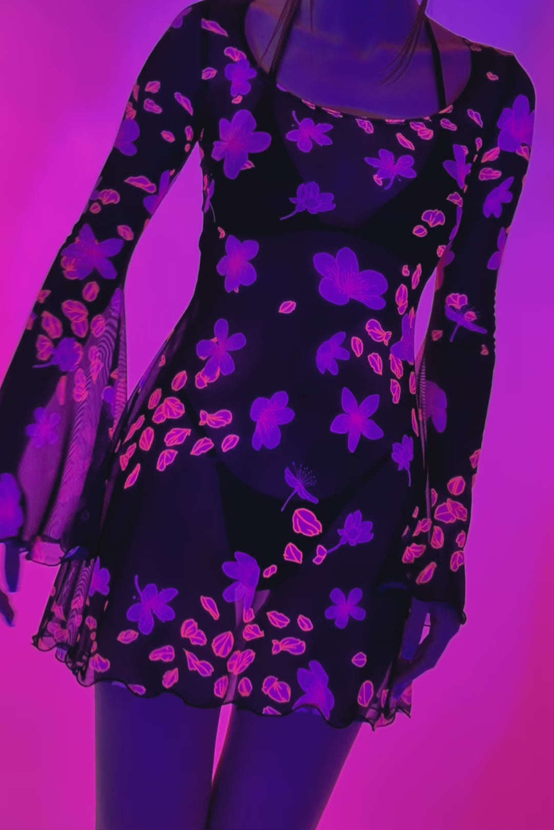 BADINKA Sakura Mesh Mini Dress Neon-uv, psychedelic