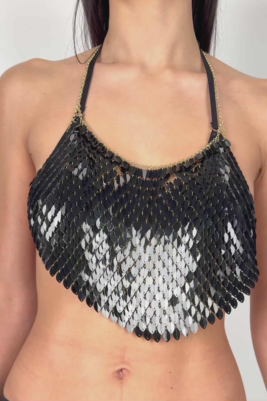 BADINKA Black Scale Sequin Bra Top Shiny