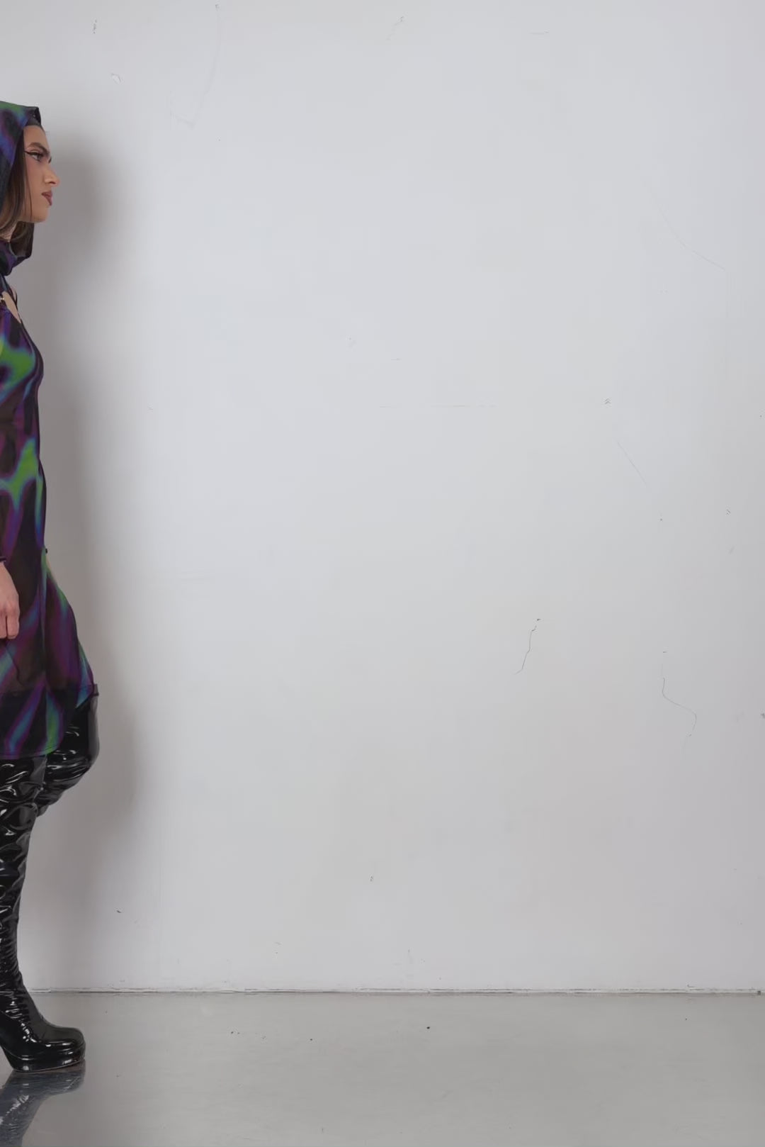 BADINKA Tear In Space Mesh Hooded Dress Cut-out, hooded