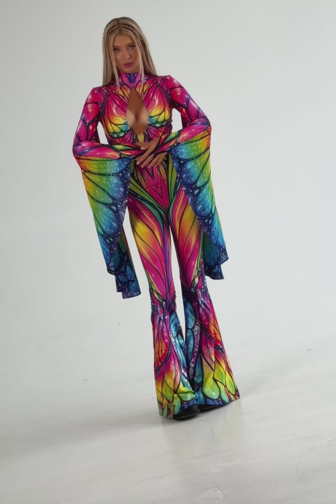 BADINKA Color Overdose Flared Winged Catsuit Bell-bottoms, cut-out