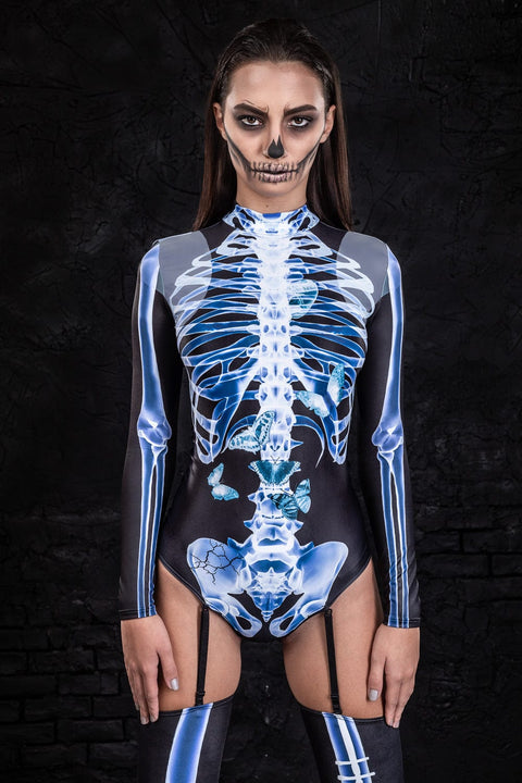 Röntgen-Skelett-Strumpfhalter-Body