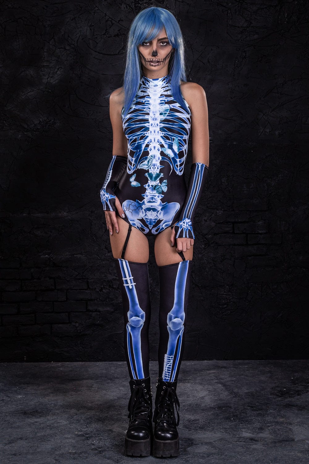 X-Ray Skeleton Garter Catsuit Bodysuit >> BADINKA