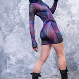 Synth Wave Mesh High Neck Dress