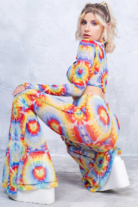 Tie Dye Sleeved Crossed Mesh Top