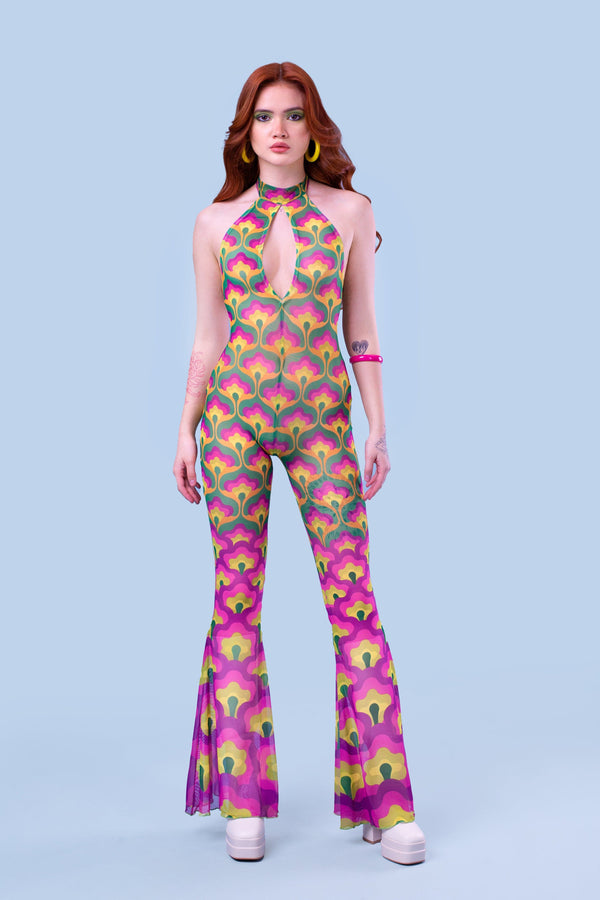Flower Power Mesh Halter Romper
