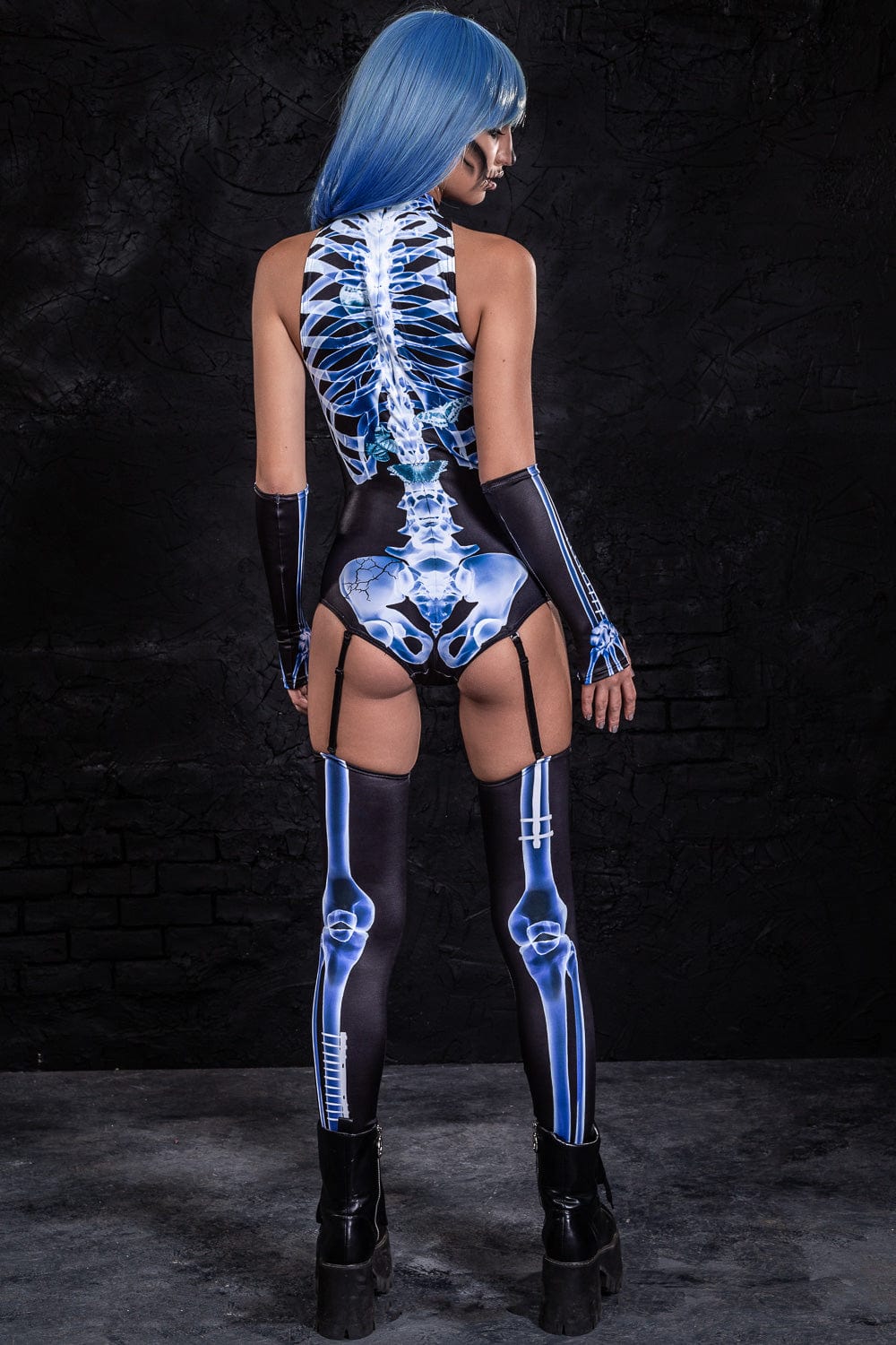 X-Ray Skeleton Garter Catsuit Bodysuit >> BADINKA