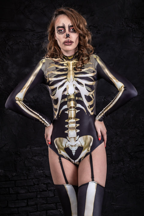 Friedhof Skelett Strumpfband Body