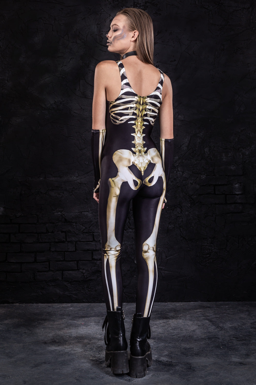 Graveyard Skeleton Catsuit Bodysuit >> BADINKA