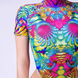 Kaleidoscopic Blossom Cutout Back Bodysuit