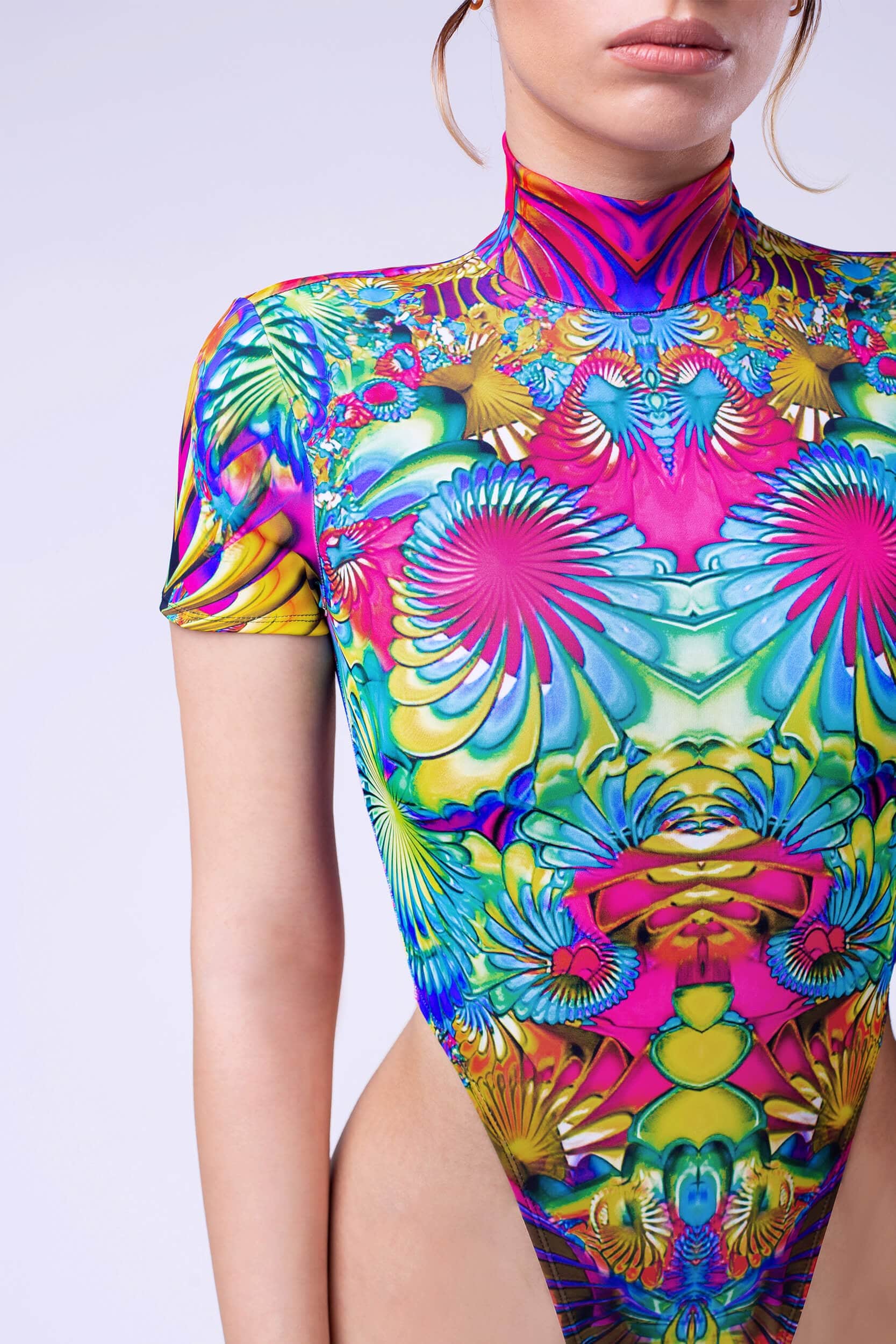 Kaleidoscopic Blossom Cutout Back Bodysuit