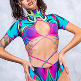 Fluorescent Marble Strapped Bodysuit