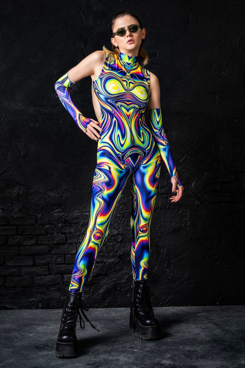 Jaded Liquid Catsuit - Rave Outfit Women - Rave Festival Clothing – BADINKA