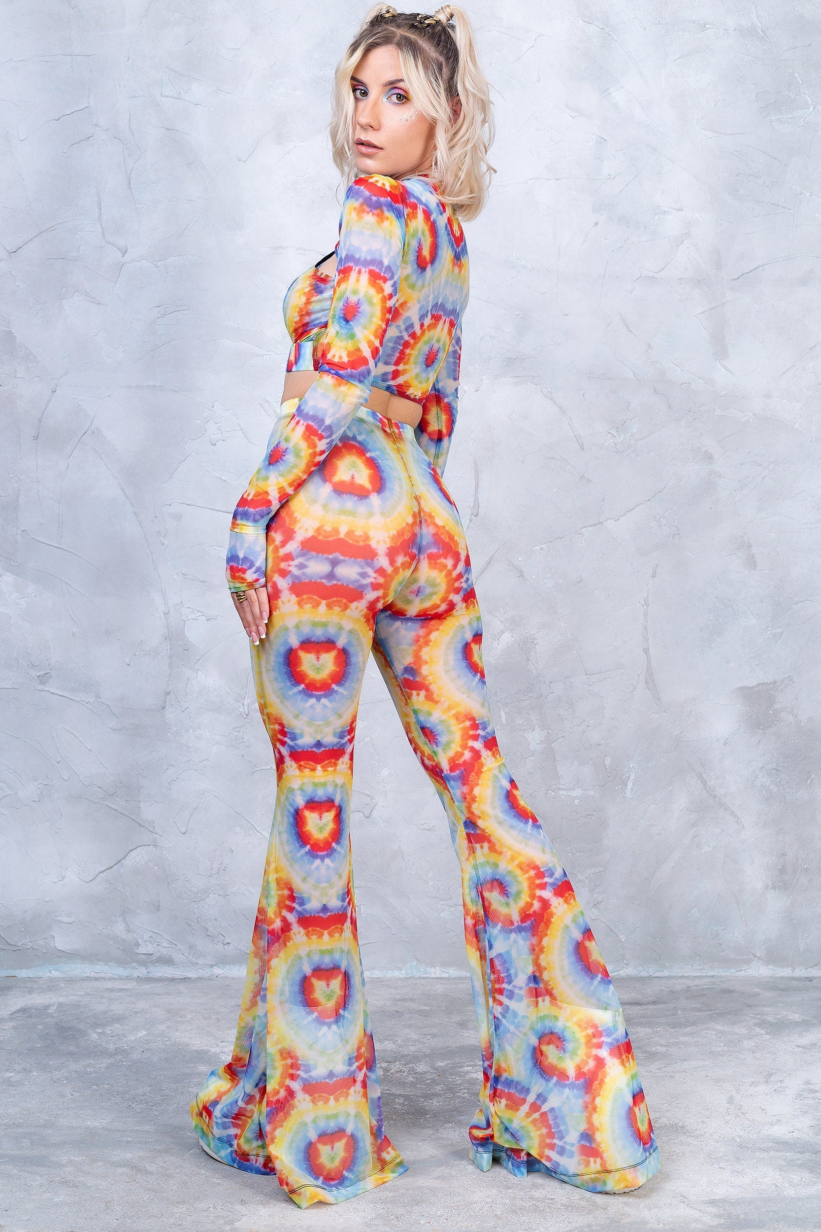 Tie Dye Bell Bottom And Sleeve Crossed Set - BADINKA