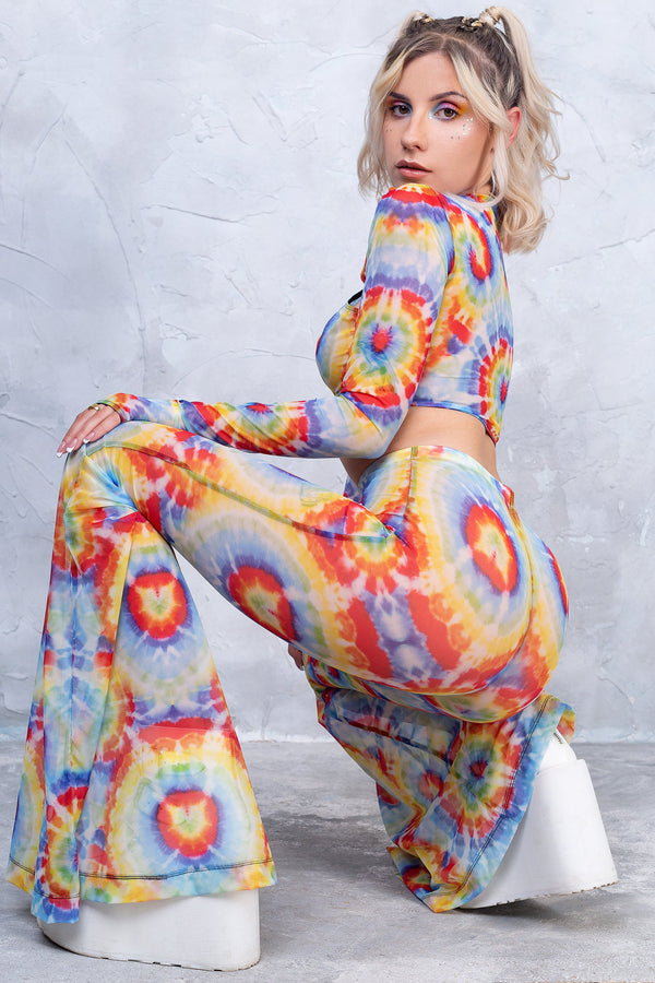 Tie-Dye Schlaghose aus Mesh