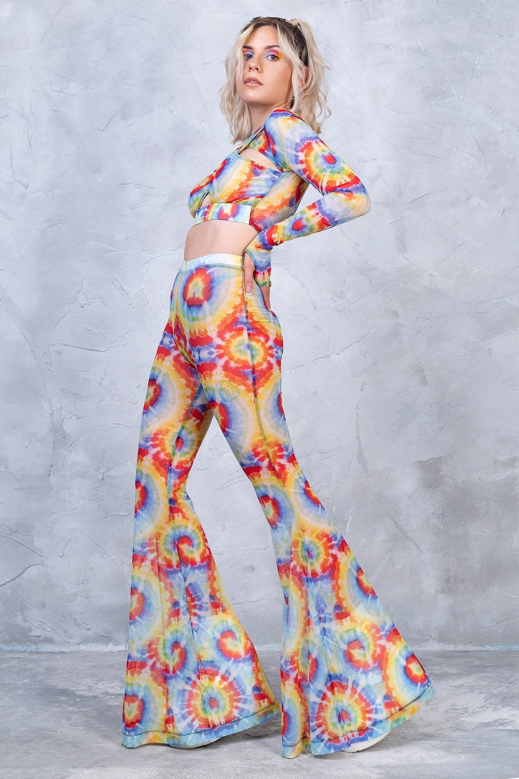 Tie Dye Bell Bottom And Sleeve Crossed Set - BADINKA