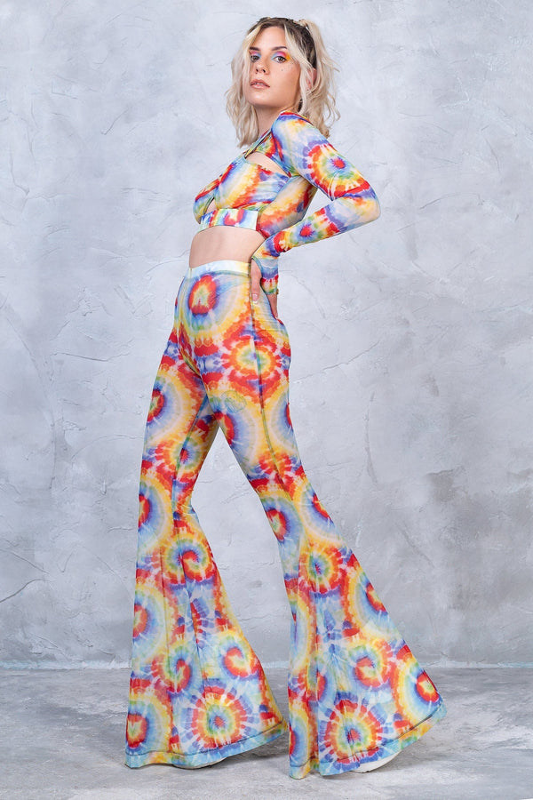 Tie-Dye Schlaghose und Ärmel gekreuztes Set