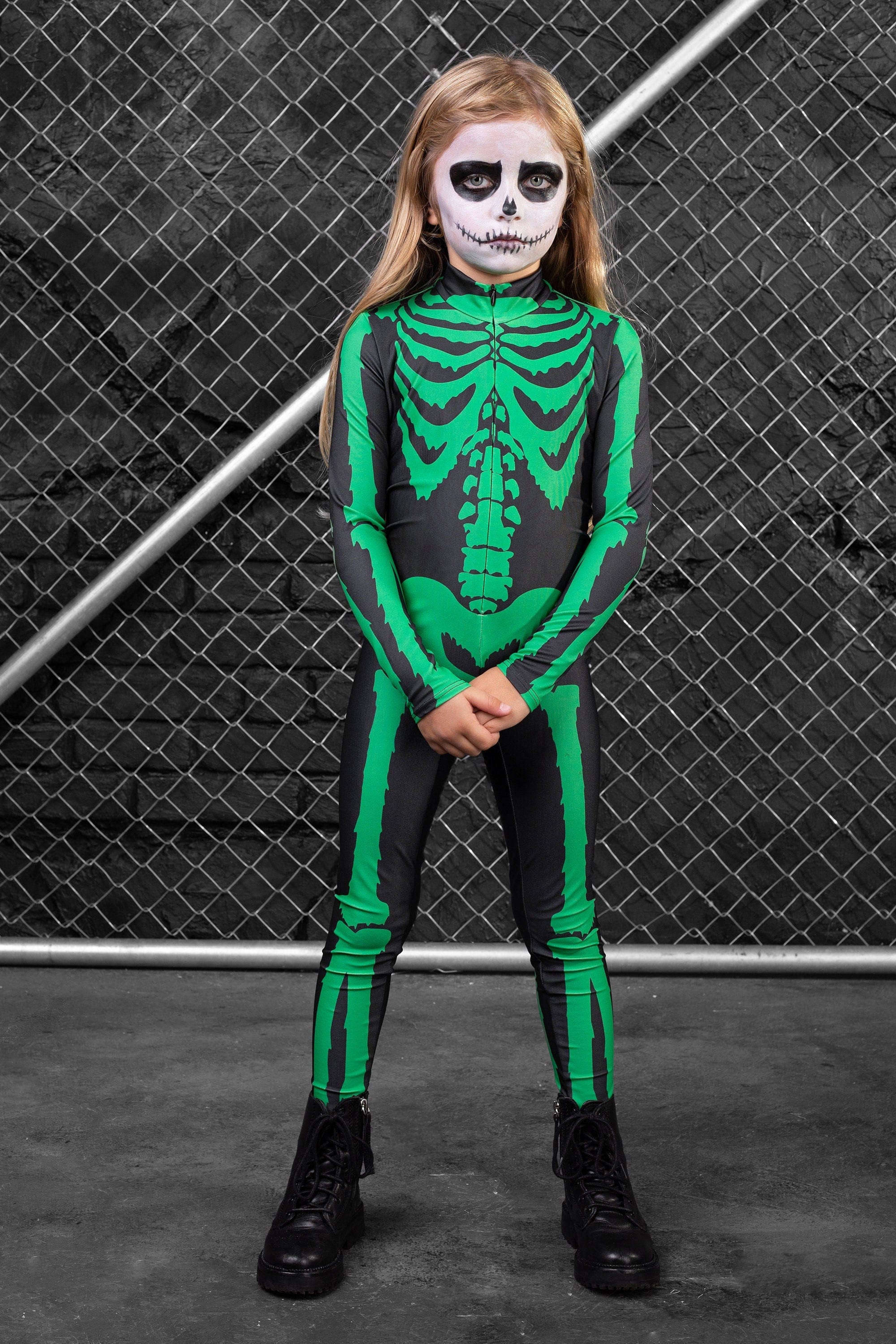 Girls Green Skull Costume